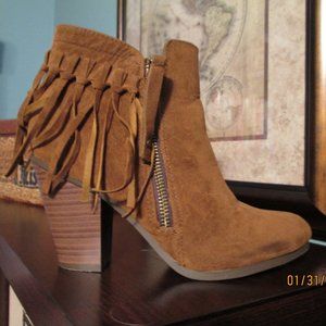 Breckelles Faux Suede Fringe Bootie